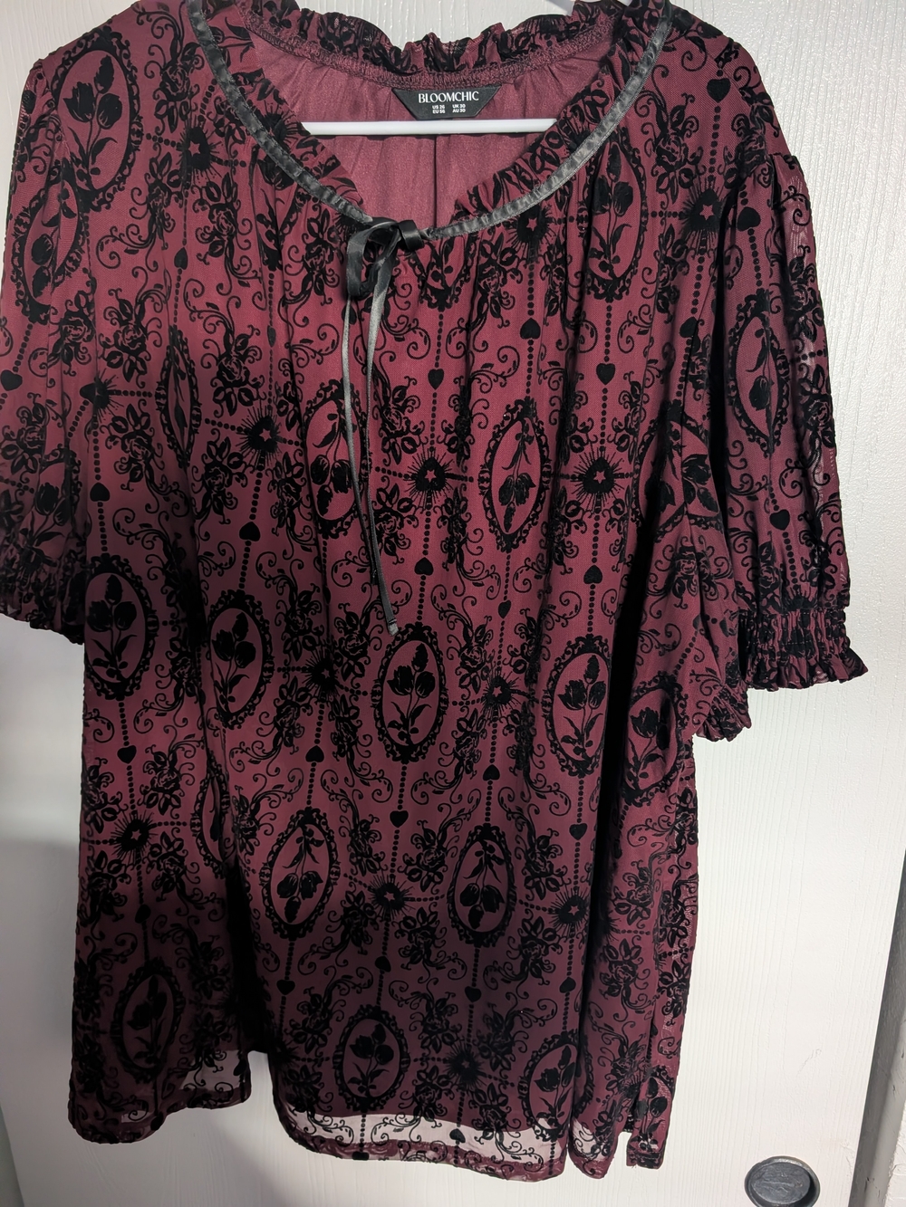 BloomChic Burger King Velvet Burnout Tie-Neck Tunic - Picture 2 of 8